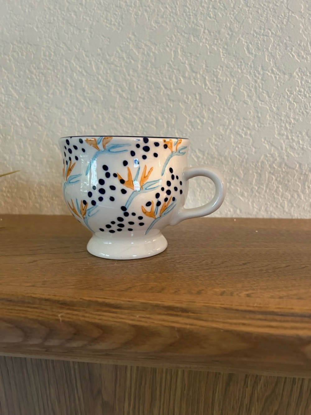 Potters Studio Footed Ceramic Mug with Blue Dot & Yellow Floral Design